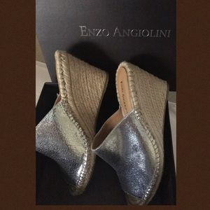 Enzo Angiolini Silver ‘leather’ espadrille wedges